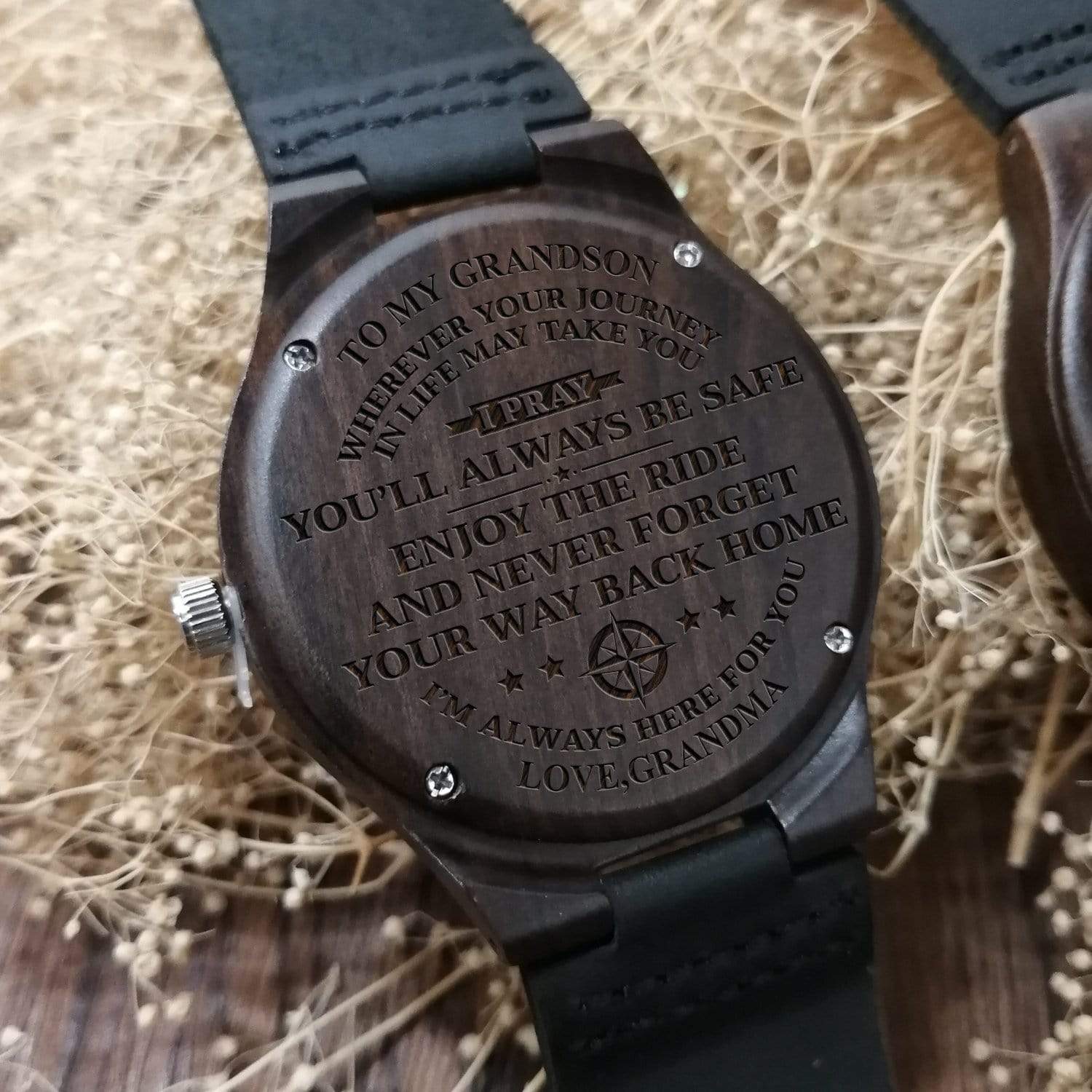 w2006 to my grandson wherever your journey wooden watch